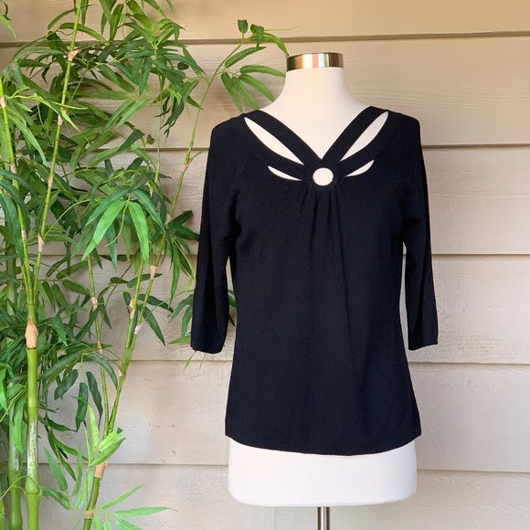 Joseph A. Tops - Joseph A. Black 3/4 Sleeve Sweater